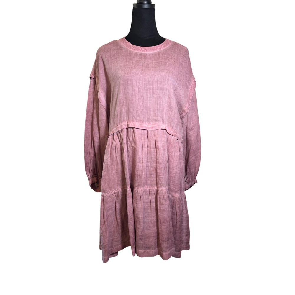 SEA New York Tiered Mini Dress Long Sleeve Casual Pink Dress Size M